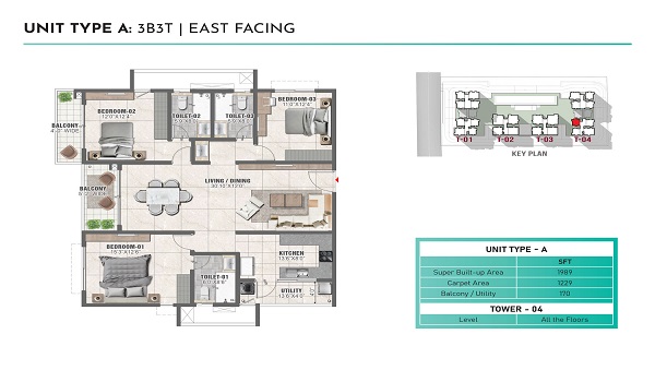 Prestige Clairemont 3 BHK Floor Plan